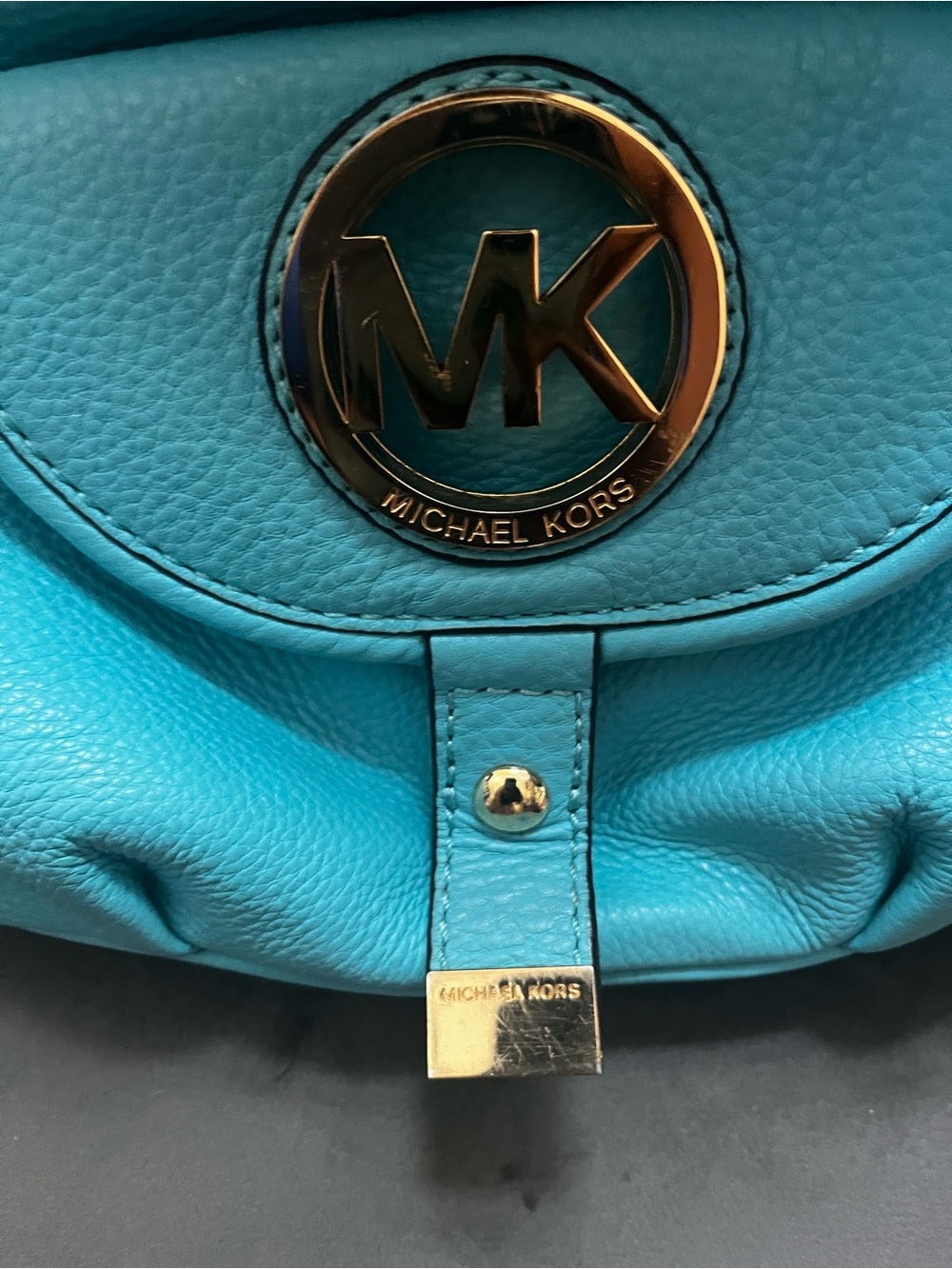 Michael Kors Turquoise Leather Shoulder Bag with Gold Accents